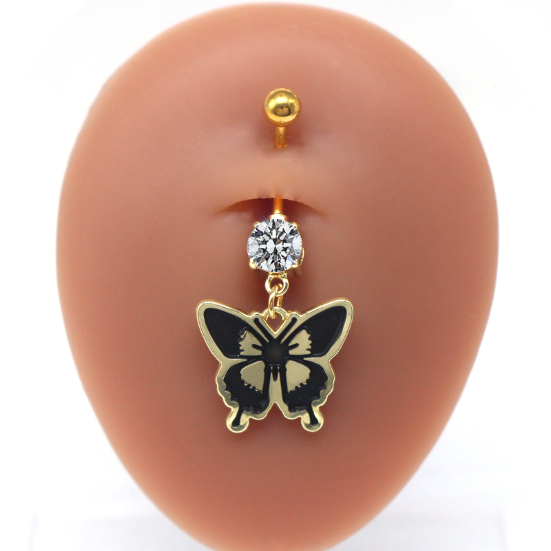 Japanese Style Punk Artistic Spider Butterfly Stainless Steel Alloy Copper Epoxy Plating Inlay Rhinestones White Gold Plated Gold Plated Belly Ring display picture 13
