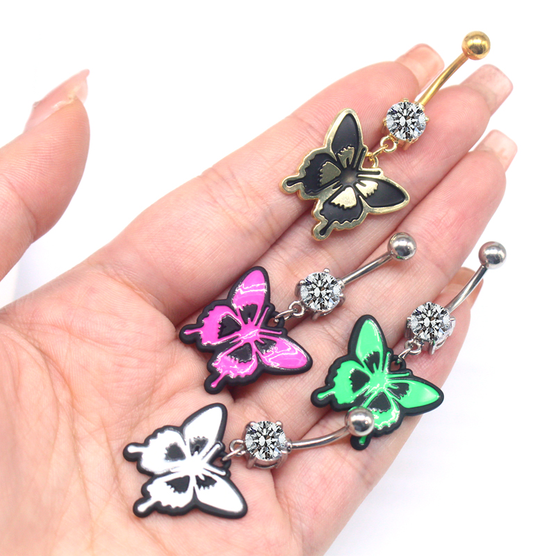 Japanese Style Punk Artistic Spider Butterfly Stainless Steel Alloy Copper Epoxy Plating Inlay Rhinestones White Gold Plated Gold Plated Belly Ring display picture 29