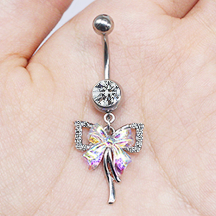Casual Streetwear Moon Heart Shape Bow Knot Stainless Steel Glass Copper Plating Inlay Zircon White Gold Plated Belly Ring display picture 17