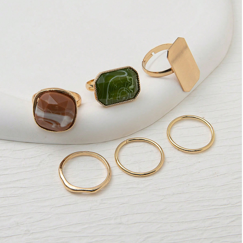 Ig Style Elegant Geometric Alloy Stone Plating Inlay Artificial Gemstones Gold Plated Women's Rings display picture 2