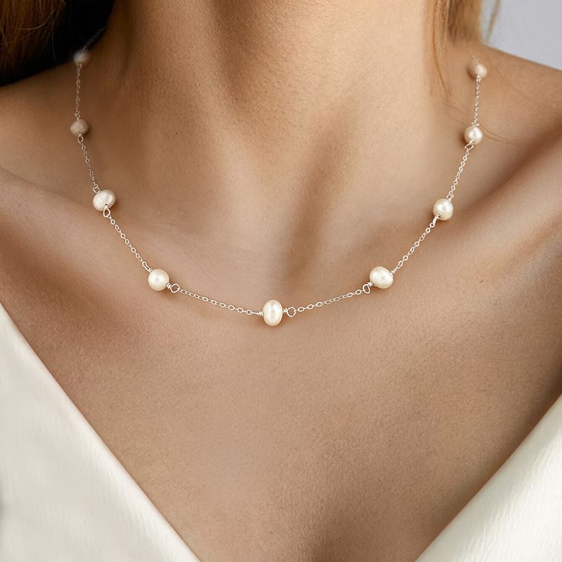 Elegant Perle Sterling Silber Überzug Künstliche Perlen Vergoldet Halsband display picture 1