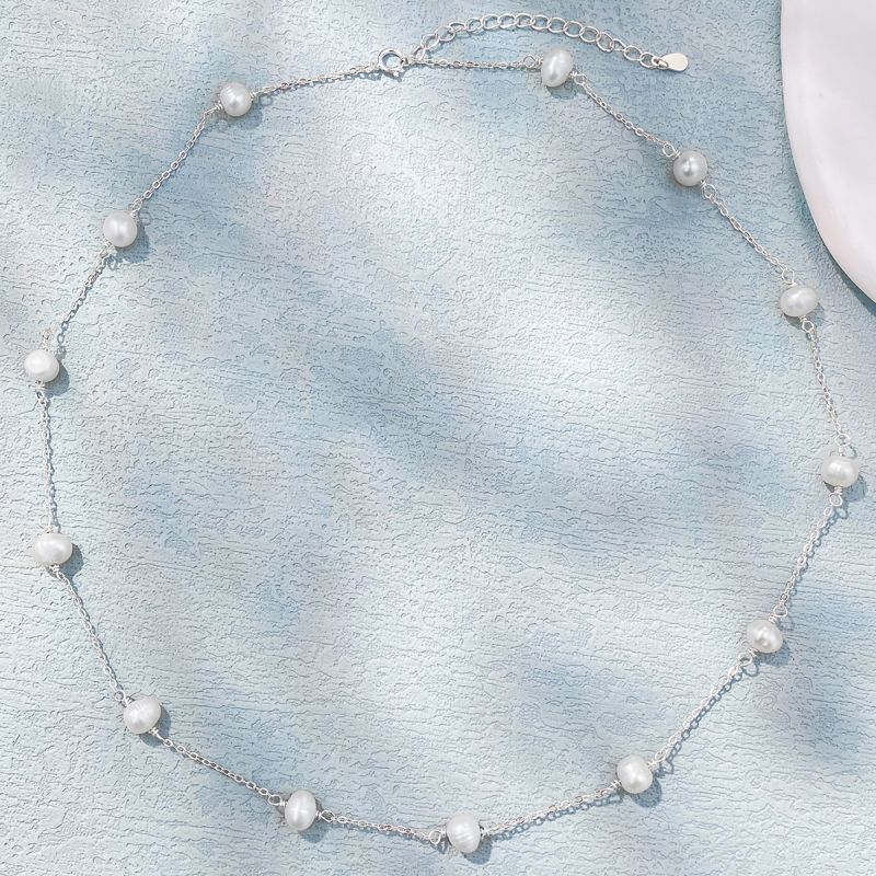 Élégant Perle Argent Sterling Placage Perles Artificielles Plaqué Or Collier Ras De Cou display picture 2