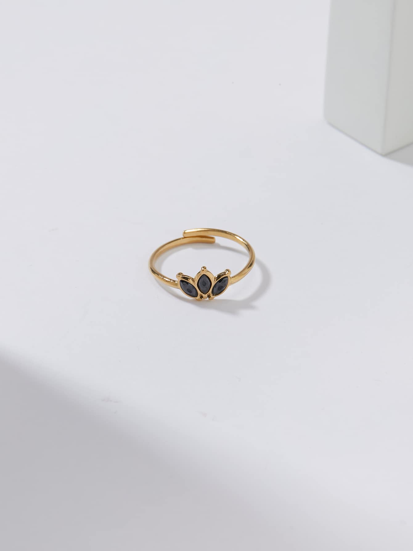 304 Stainless Steel 14K Gold Plated Simple Style Classic Style Plating Inlay Geometric Obsidian Adjustable Ring display picture 1