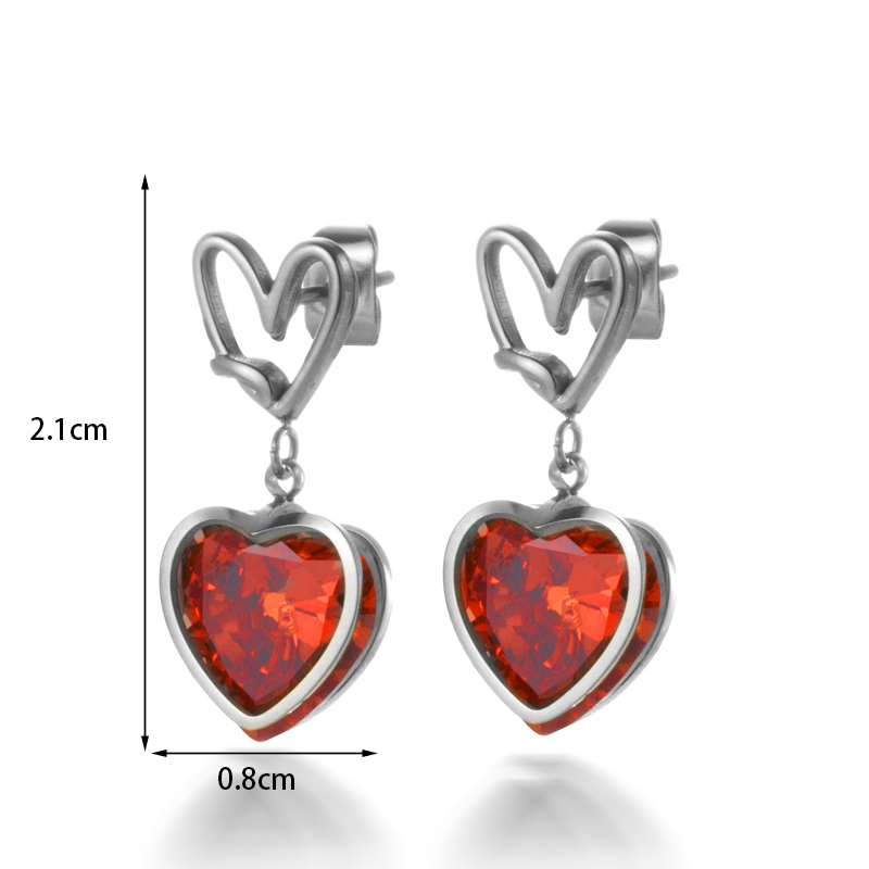 1 Pair French Style Simple Style Heart Shape Stainless Steel Zircon 18k Gold Plated Drop Earrings display picture 9