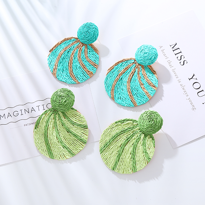1 Pair Vintage Style Round Braid Alloy Raffia Drop Earrings display picture 3