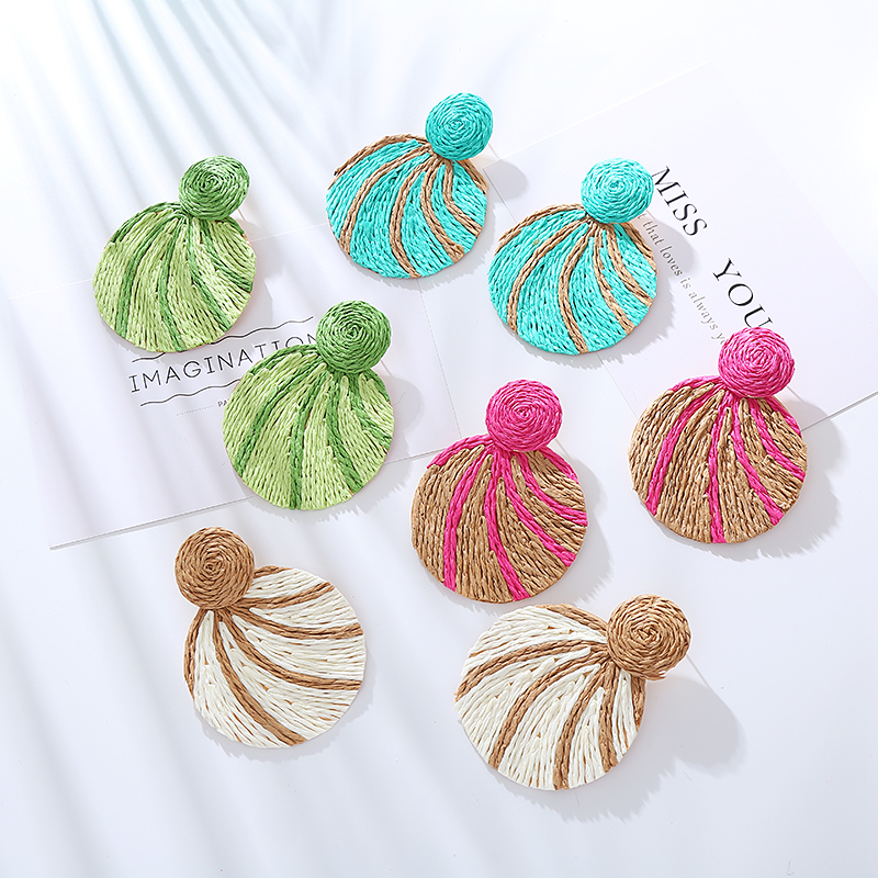 1 Pair Vintage Style Round Braid Alloy Raffia Drop Earrings display picture 2