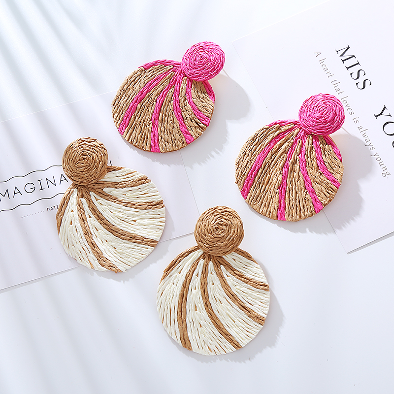 1 Pair Vintage Style Round Braid Alloy Raffia Drop Earrings display picture 4