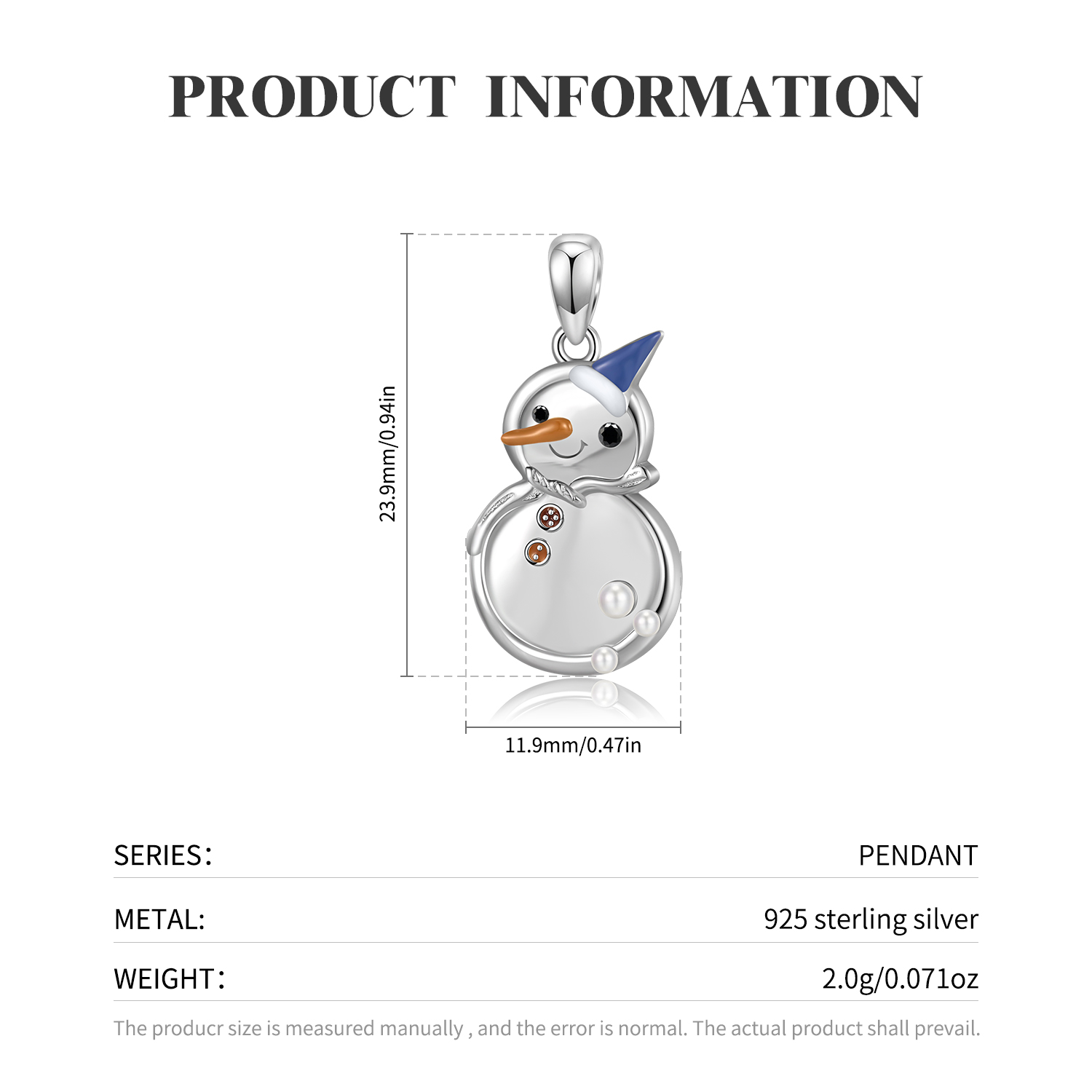 Simple Style Commute Snowman Sterling Silver Plating Gold Plated Jewelry Accessories display picture 1