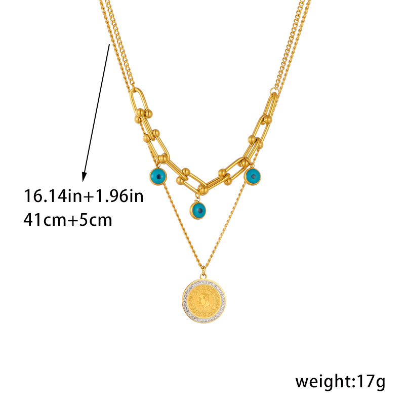 304 Stainless Steel 18K Gold Plated Retro Plating Geometric No Inlaid Layered Necklaces display picture 1
