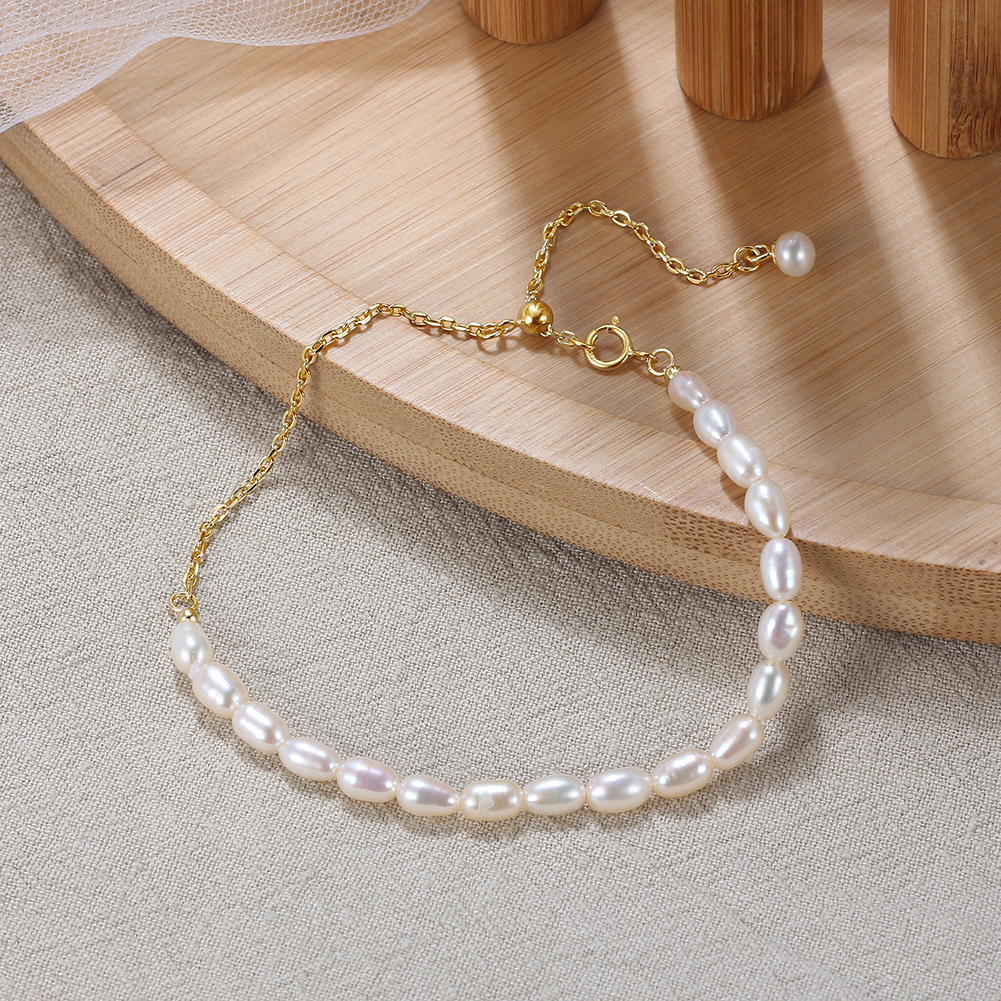 Elegant Baroque Style Simple Style Geometric Solid Color Freshwater Pearl Sterling Silver Plating 14k Gold Plated Bracelets display picture 6
