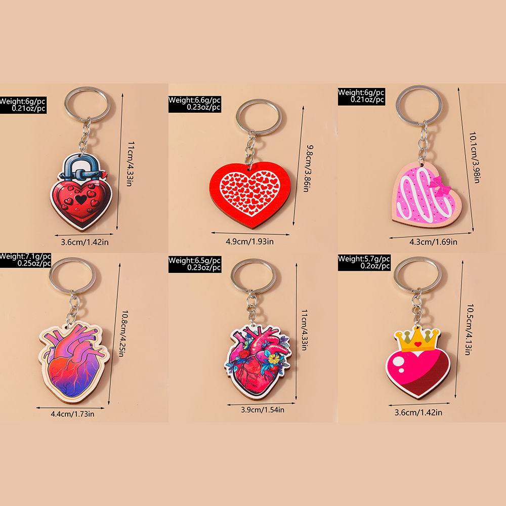 Romantic Heart Shape Wood Zinc Alloy Valentine's Day Keychain display picture 2