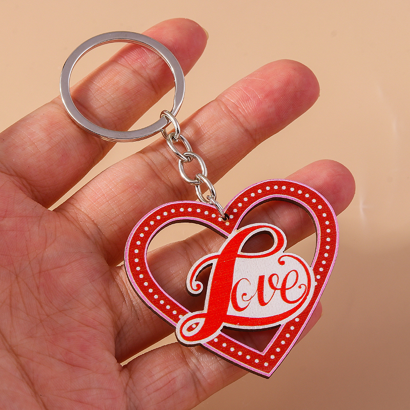 Romantic Heart Shape Wood Zinc Alloy Valentine's Day Keychain display picture 11