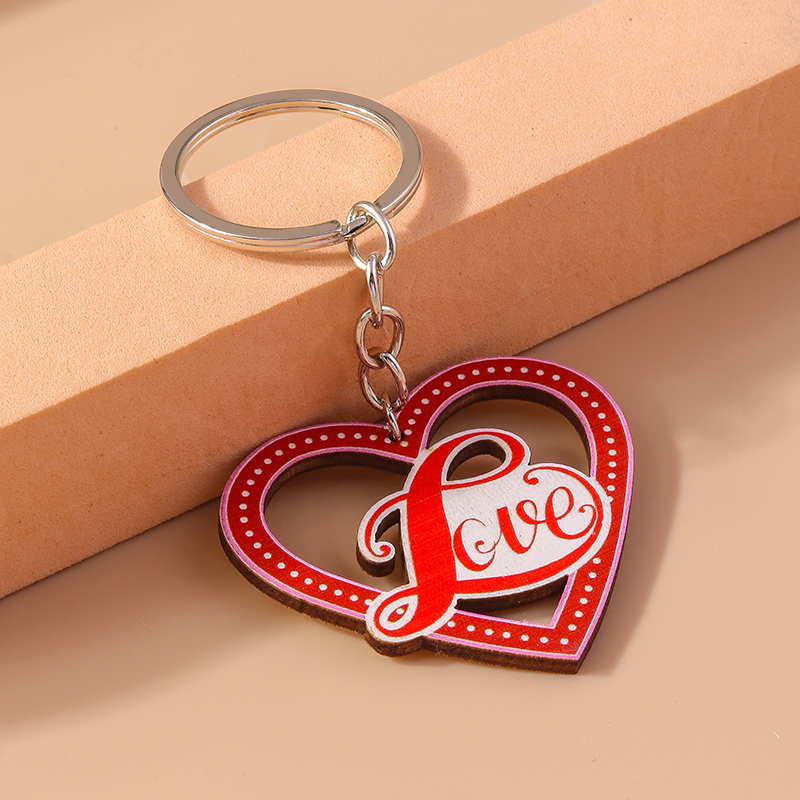 Romantic Heart Shape Wood Zinc Alloy Valentine's Day Keychain display picture 12
