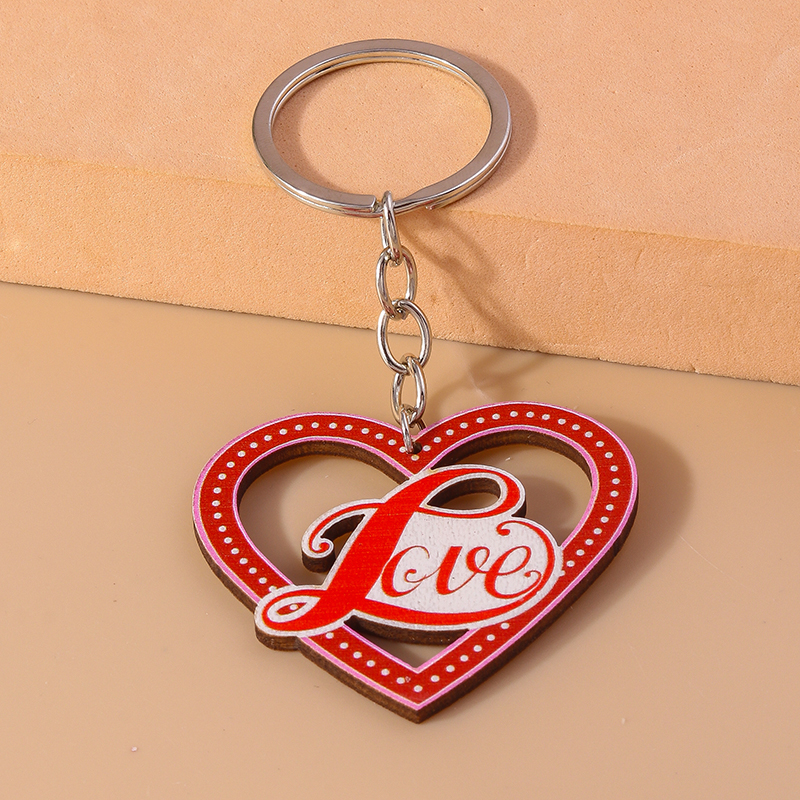 Romantic Heart Shape Wood Zinc Alloy Valentine's Day Keychain display picture 13