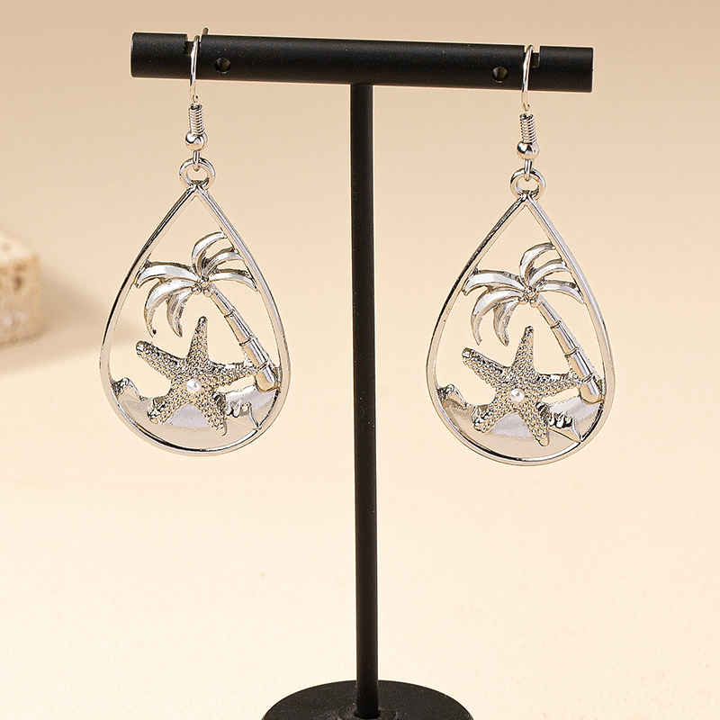 1 Pair Casual Retro Tropical Geometric Coconut Tree Starfish Plating Alloy Gold Plated Drop Earrings display picture 6
