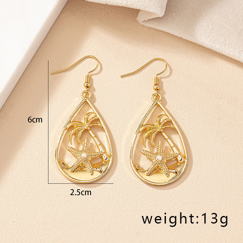 1 Pair Casual Retro Tropical Geometric Coconut Tree Starfish Plating Alloy Gold Plated Drop Earrings display picture 10