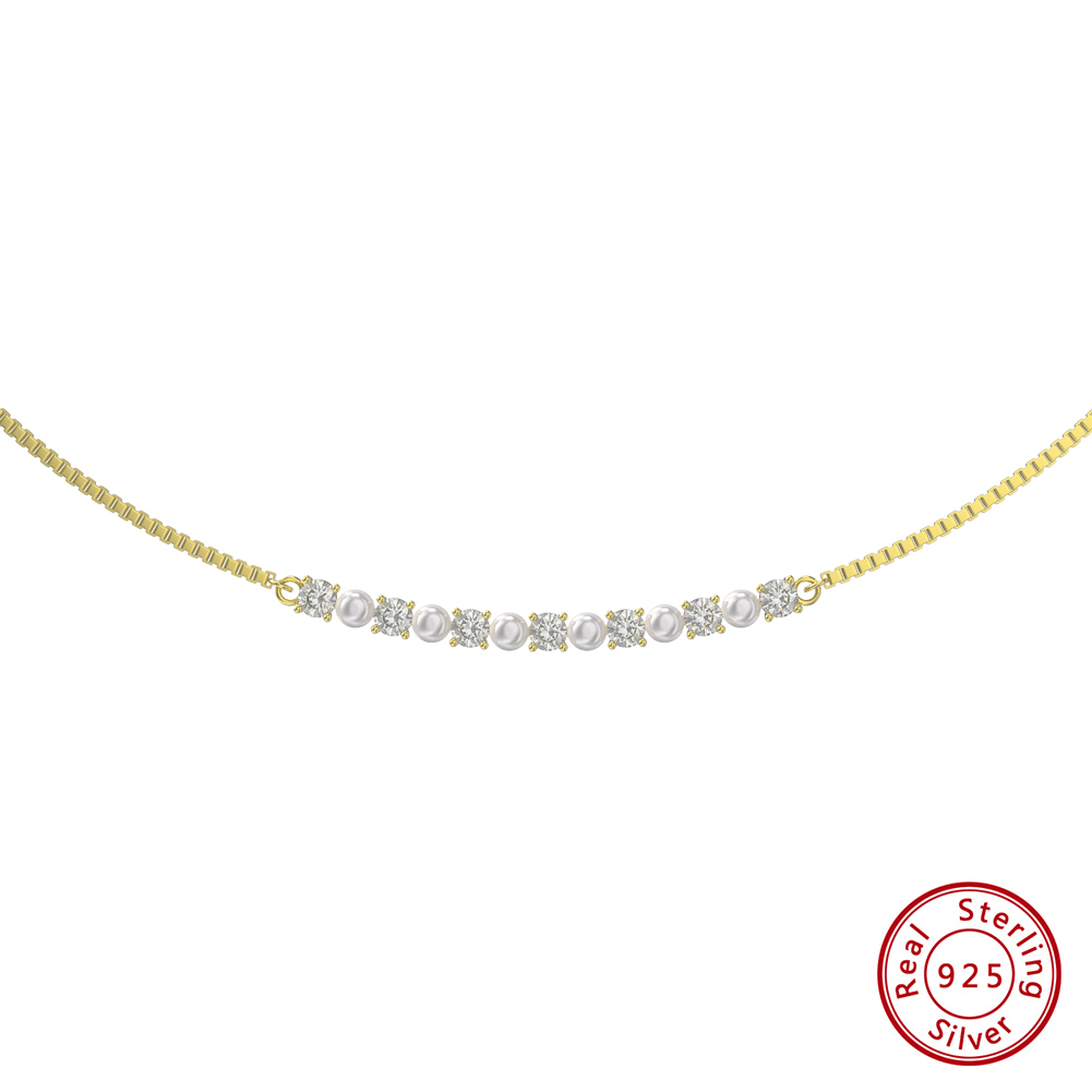 Simple Style Korean Style Geometric Sterling Silver Plating Inlay Zircon 14k Gold Plated Necklace display picture 2