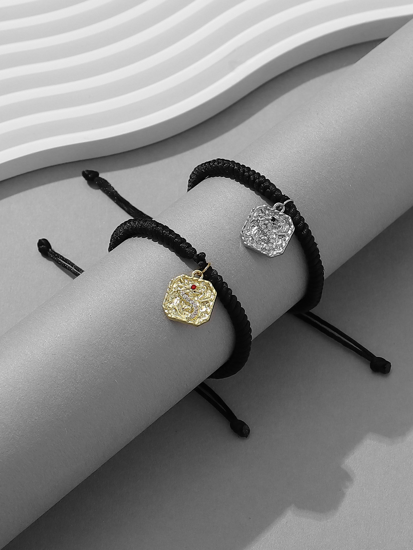 Casual Simple Style Classic Style Heart Shape Symbol Dragon Synthetic Fibre Alloy Rhinestone Inlay Artificial Rhinestones Valentine's Day Couple Drawstring Bracelets display picture 2