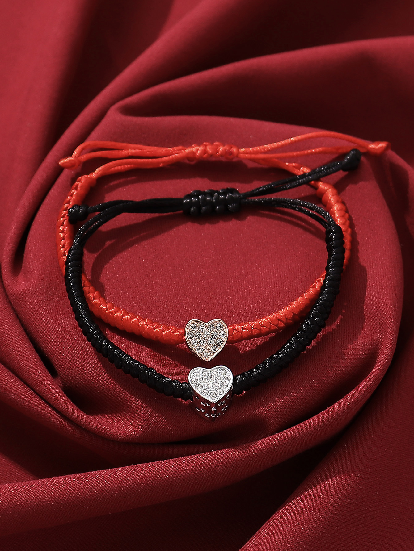 Casual Simple Style Classic Style Heart Shape Symbol Dragon Synthetic Fibre Alloy Rhinestone Inlay Artificial Rhinestones Valentine's Day Couple Drawstring Bracelets display picture 6