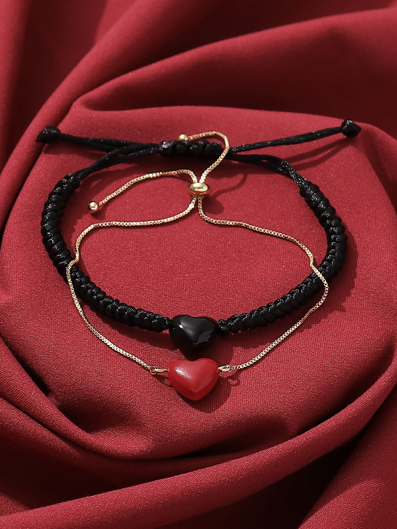 Casual Simple Style Classic Style Heart Shape Symbol Dragon Synthetic Fibre Alloy Rhinestone Inlay Artificial Rhinestones Valentine's Day Couple Drawstring Bracelets display picture 24
