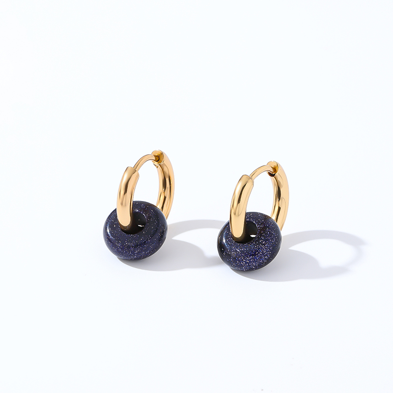 1 Pair Retro Simple Style Round Plating 304 Stainless Steel Natural Stone K Gold Plated Hoop Earrings display picture 7