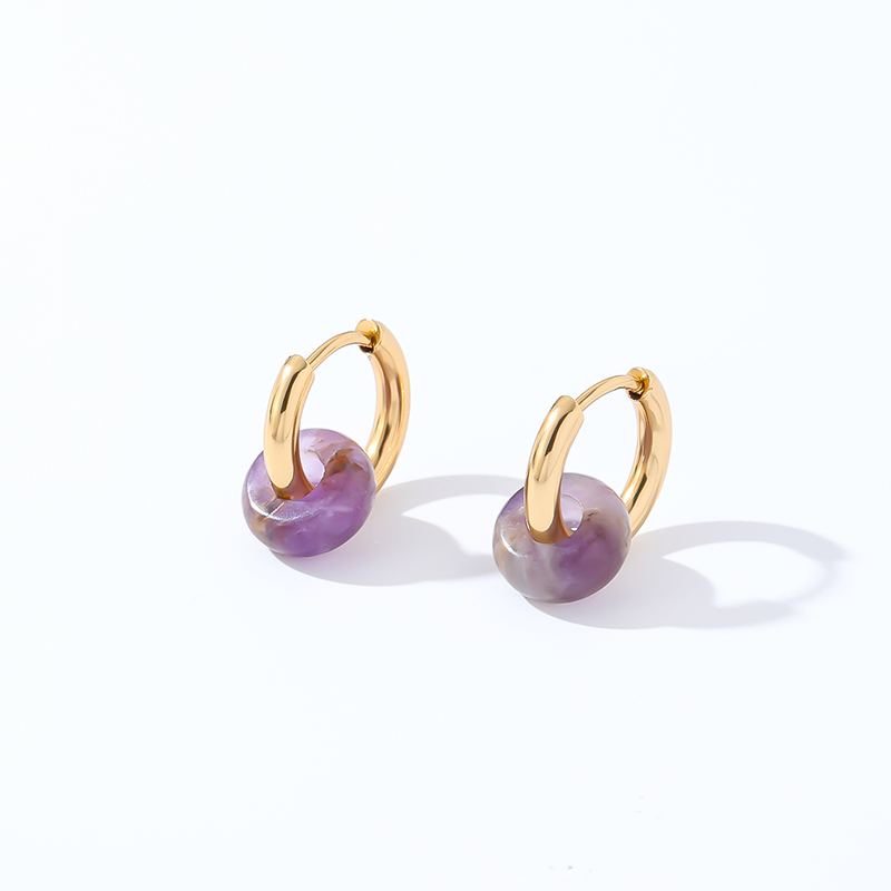 1 Pair Retro Simple Style Round Plating 304 Stainless Steel Natural Stone K Gold Plated Hoop Earrings display picture 6
