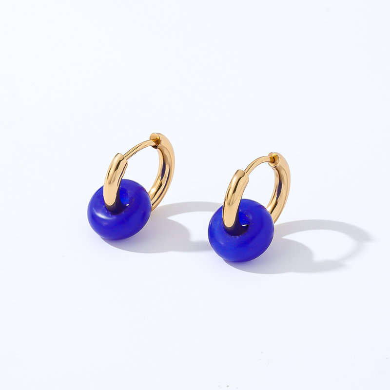 1 Pair Retro Simple Style Round Plating 304 Stainless Steel Natural Stone K Gold Plated Hoop Earrings display picture 11