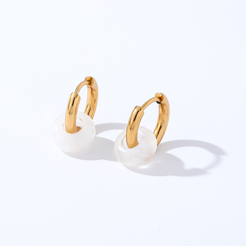 1 Pair Retro Simple Style Round Plating 304 Stainless Steel Natural Stone K Gold Plated Hoop Earrings display picture 14