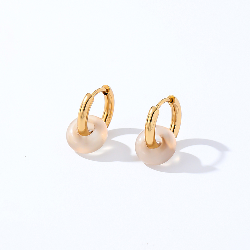 1 Pair Retro Simple Style Round Plating 304 Stainless Steel Natural Stone K Gold Plated Hoop Earrings display picture 15