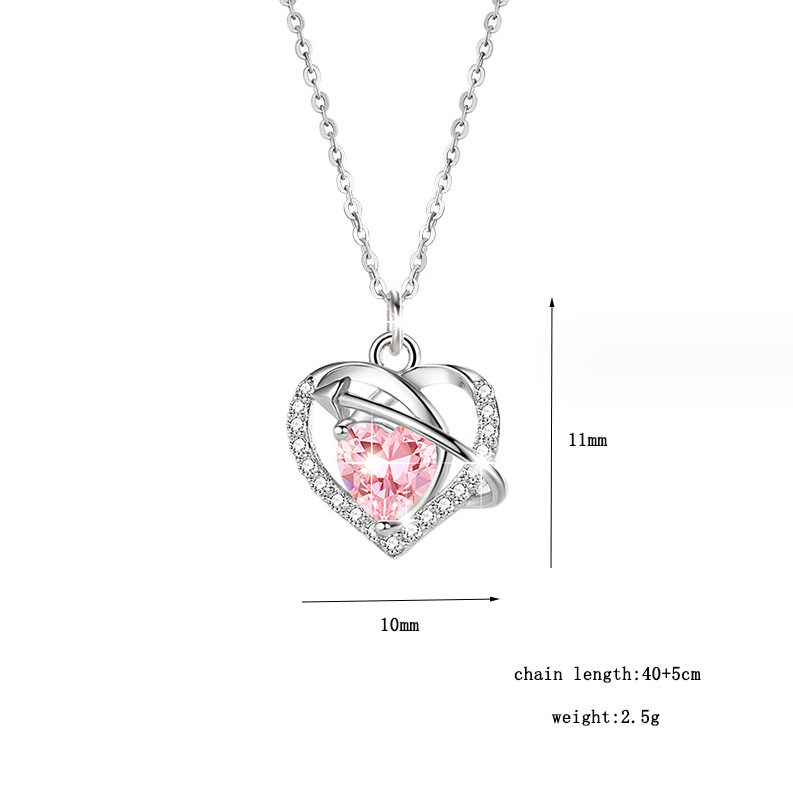Elegant Lady Commute Heart Shape Sterling Silver Inlay Zircon White Gold Plated Pendant Necklace display picture 15