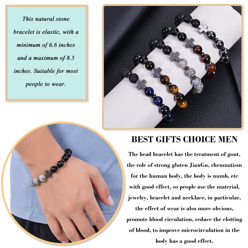 Classic Style Streetwear Geometric Cross Natural Stone Men's Bracelets display picture 3