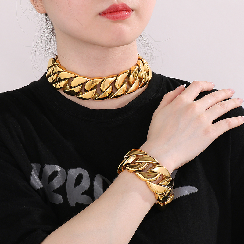 Stainless Steel 18K Gold Plated Punk Streetwear Plating Solid Color Bracelets Necklace display picture 6