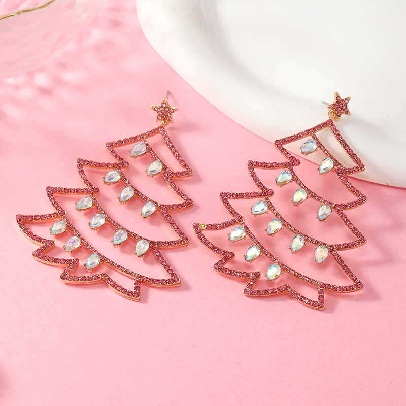 1 Pair Cute Christmas Tree Gingerbread Star Plating Hollow Out Inlay Arylic Alloy Rhinestones Gold Plated Drop Earrings display picture 12