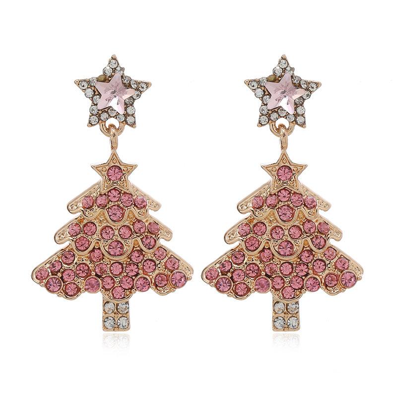 1 Pair Cute Christmas Tree Gingerbread Star Plating Hollow Out Inlay Arylic Alloy Rhinestones Gold Plated Drop Earrings display picture 4