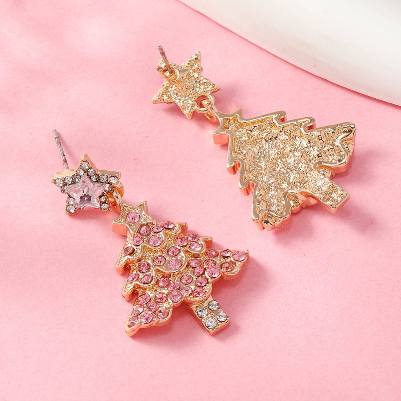 1 Pair Cute Christmas Tree Gingerbread Star Plating Hollow Out Inlay Arylic Alloy Rhinestones Gold Plated Drop Earrings display picture 5