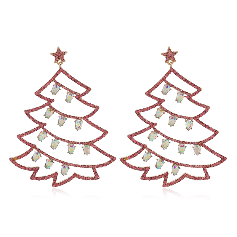 1 Pair Cute Christmas Tree Gingerbread Star Plating Hollow Out Inlay Arylic Alloy Rhinestones Gold Plated Drop Earrings display picture 14
