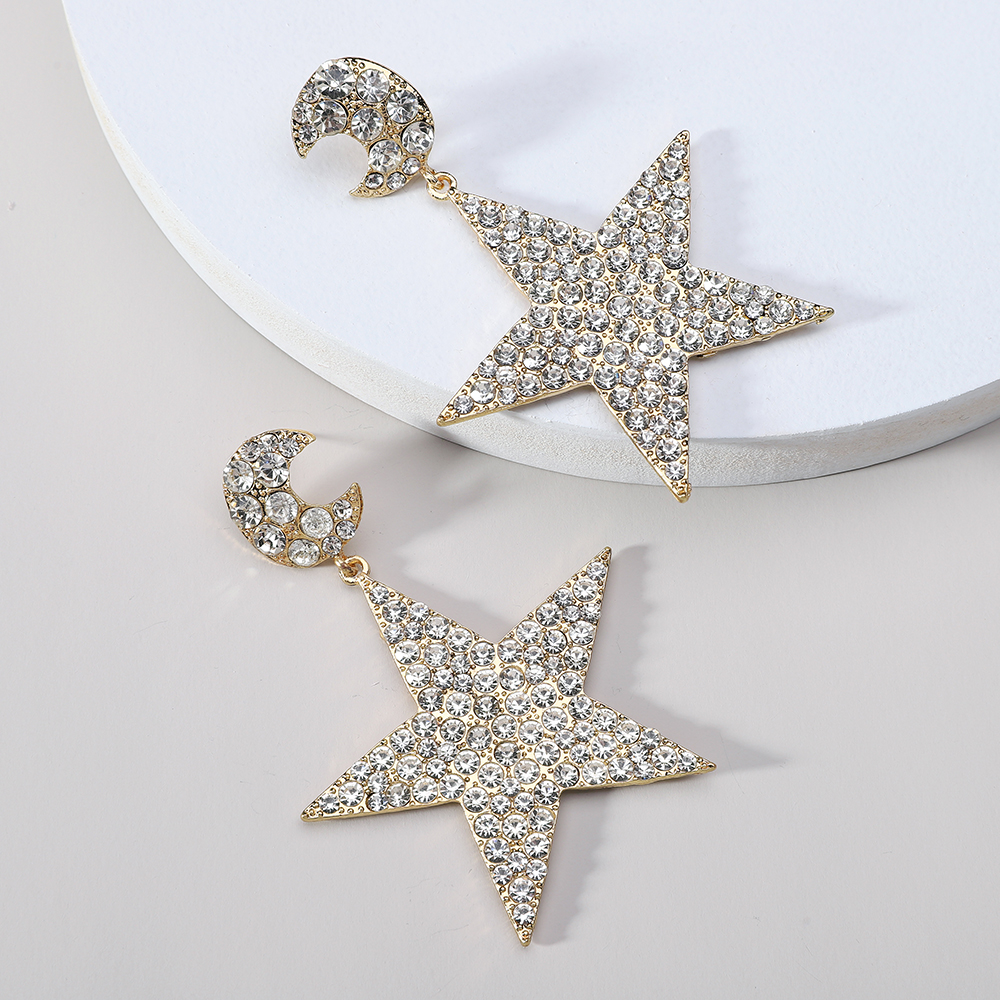 1 Pair Glam Lady Shiny Star Moon Plating Inlay Zinc Alloy Rhinestones Dangling Earrings display picture 5