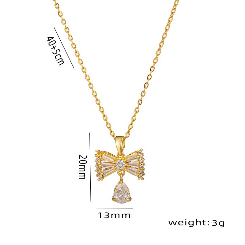Wholesale Elegant Streetwear Bow Knot Stainless Steel Plating Inlay 18k Gold Plated Zircon Pendant Necklace display picture 2
