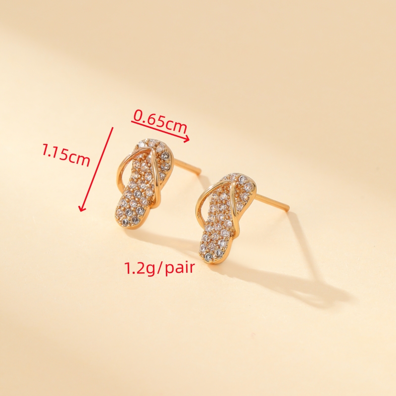 1 Pair Cute Simple Style Shiny Slippers Inlay Copper Zircon Gold Plated Ear Studs display picture 3