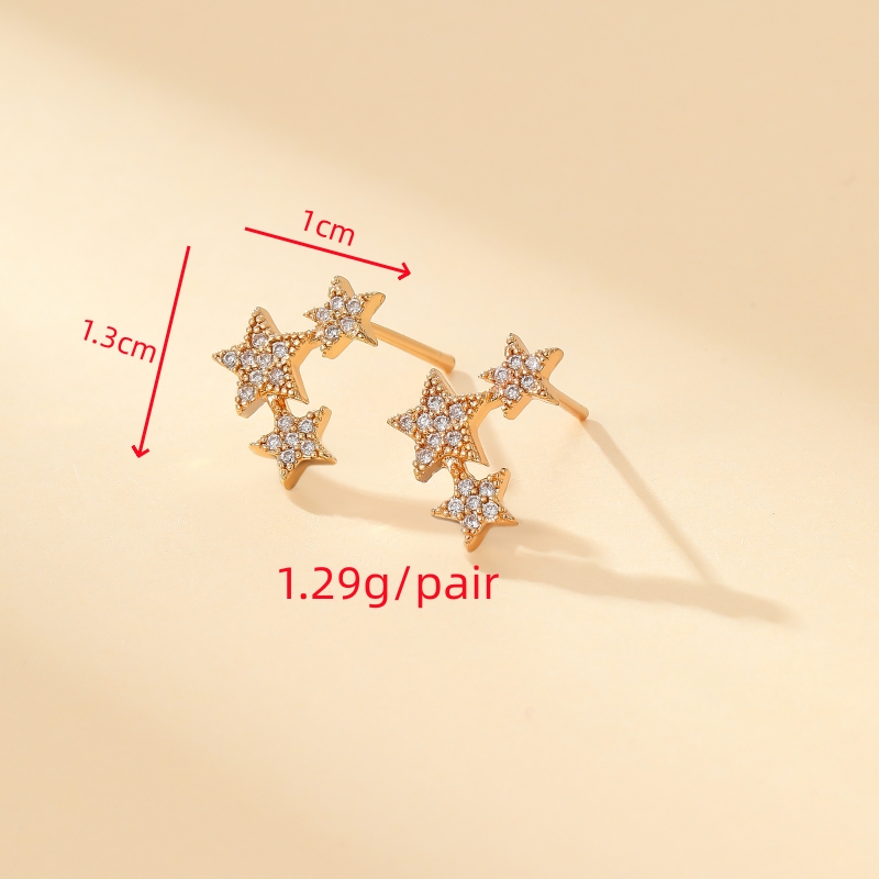 1 Pair Simple Style Classic Style Shiny Star Inlay Copper Zircon Gold Plated Ear Studs display picture 2