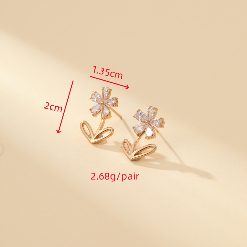 1 Pair Cute Simple Style Shiny Flower Inlay Copper Zircon Gold Plated Ear Studs display picture 2