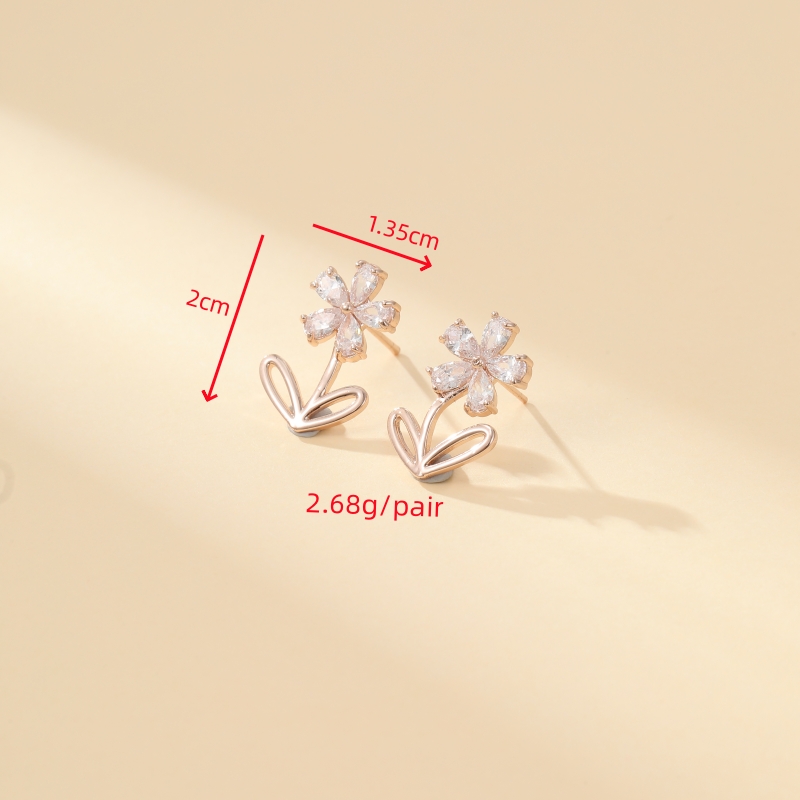 1 Pair Cute Simple Style Shiny Flower Inlay Copper Zircon Gold Plated Ear Studs display picture 3