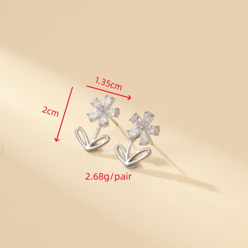 1 Pair Cute Simple Style Shiny Flower Inlay Copper Zircon Gold Plated Ear Studs display picture 4