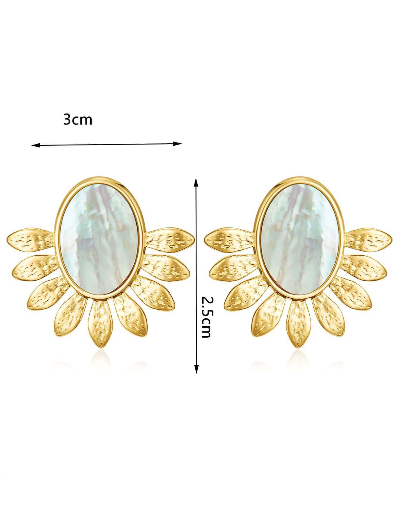 1 Pair Simple Style Commute Color Block Plating Inlay 304 Stainless Steel Shell 14K Gold Plated Ear Studs display picture 2