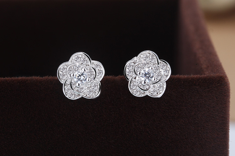 1 Pair Lady Flower Plating Inlay Copper Zircon White Gold Plated Ear Studs display picture 2