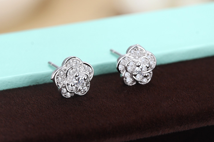 1 Pair Lady Flower Plating Inlay Copper Zircon White Gold Plated Ear Studs display picture 3