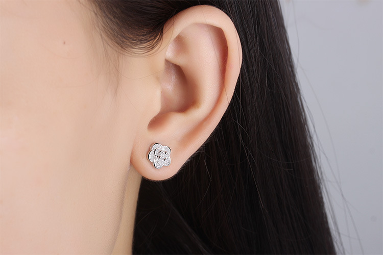 1 Pair Lady Flower Plating Inlay Copper Zircon White Gold Plated Ear Studs display picture 6