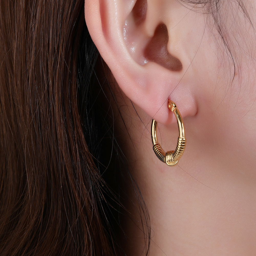 1 Pair Simple Style Classic Style Solid Color Plating Titanium Steel 18k Gold Plated Hoop Earrings display picture 1
