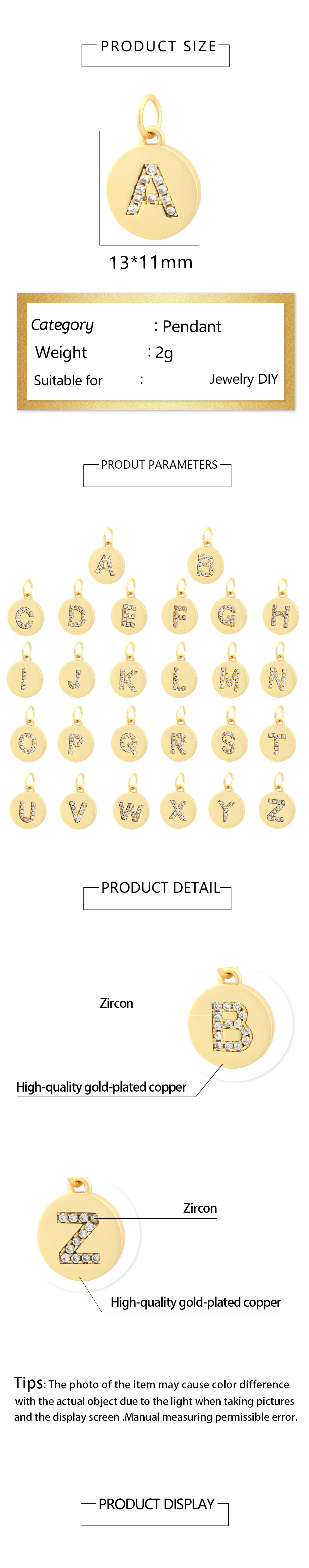 Simple Style Letter Copper Plating Inlay Zircon 18k Gold Plated Charms display picture 1