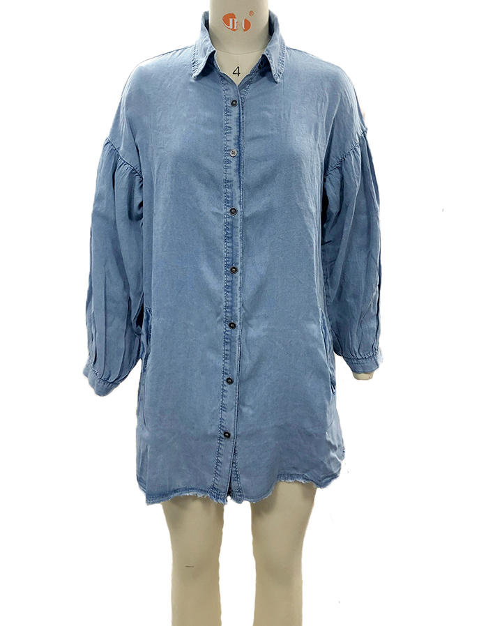 Women's Denim Shirt Dress Streetwear Turndown Long Sleeve Solid Color Above Knee Daily Street display picture 3